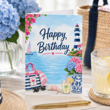 Colourful Preppy Pink Blue Coastal Summer Birthday
