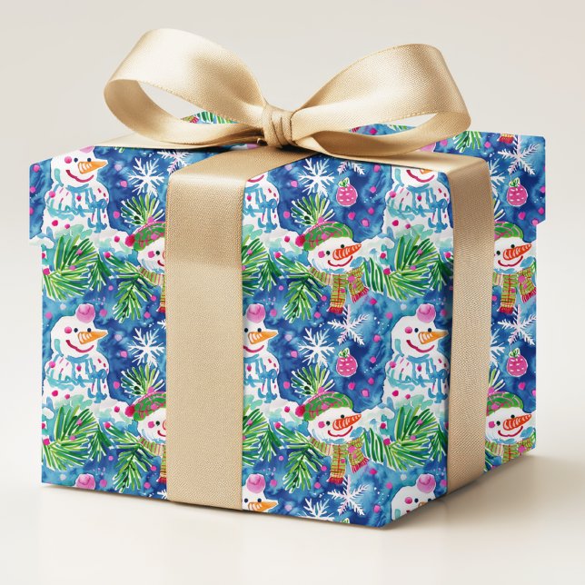 Colourful Preppy Snowmen Christmas Pattern Wrapping Paper (Creator Uploaded)