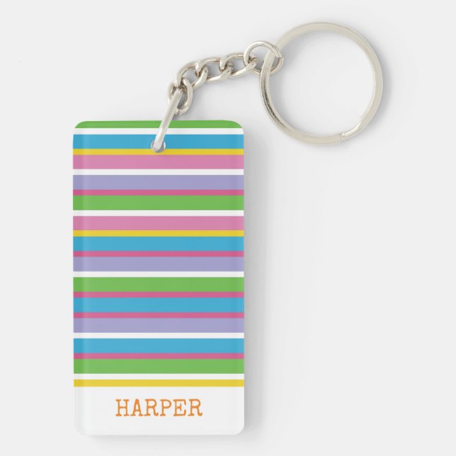 Colourful Preppy Stripes NAME Modern Summer Hip Fu Keychain (Back)