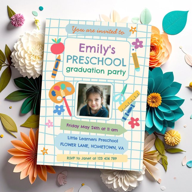 Colourful Preschool Graduation Photo Text Invitation (Creator Uploaded)