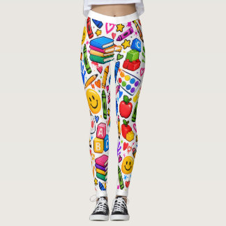 Colourful Preschool Teacher Classroom Wrapping Pap Leggings