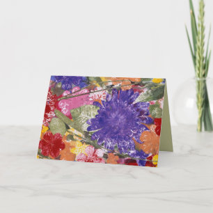 Colourful pressed flowers artistic greeting card