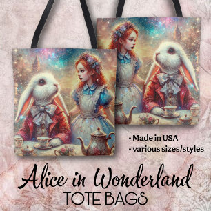 Colourful Pretty Alice In Wonderland Rabbit Tea Tote Bag