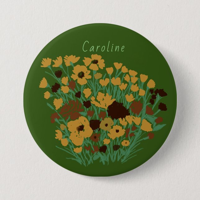 Colourful Pretty Field Of Flowers + Custom Name 3 Inch Round Button (Front)