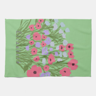 Colourful Pretty Floral Charm + Custom Name Kitchen Towel
