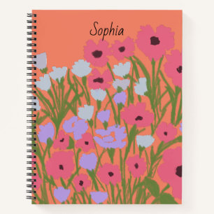 Colourful Pretty Floral Charm + Custom Name Notebook