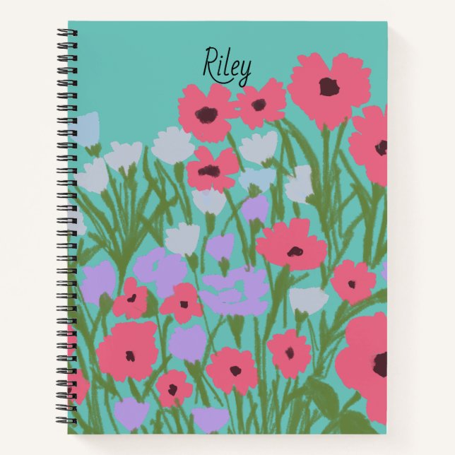 Colourful Pretty Floral Charm + Custom Name Notebook (Front)