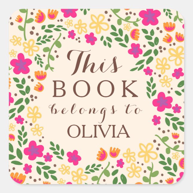 Colourful Pretty Floral This Book Belongs Stickers (Front)