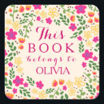 Colourful Pretty Floral This Book Belongs Stickers<br><div class="desc">Customize this Custom Pretty This Book Belongs To Stickers featuring an Original Bright Pink, Orange and Yellow Colourful Summer Floral and Green Leaves Pattern. Girly cute summer design. You add your name, the "book" text can be changed to and replaced by some other product on which you wish to stick...</div>