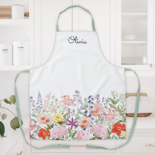 Colourful Pretty Flowers Floral Garden Personalize Apron