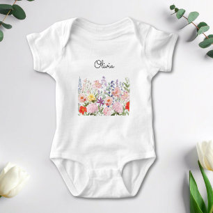 Colourful Pretty Flowers Floral Garden Personalize Baby Bodysuit