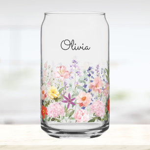 Colourful Pretty Flowers Floral Garden Personalize Can Glass