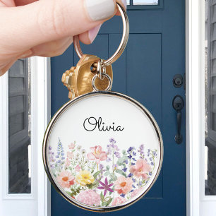 Colourful Pretty Flowers Floral Garden Personalize Keychain