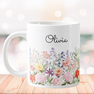 Colourful Pretty Flowers Floral Garden Personalize Large Coffee Mug