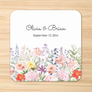 Colourful Pretty Flowers Floral Garden Personalize Square Paper Coaster