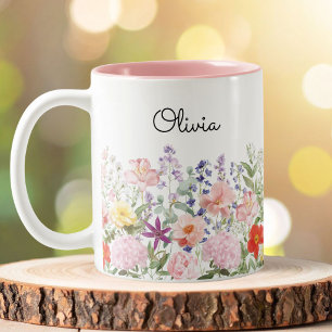 Colourful Pretty Flowers Floral Garden Personalize Two-Tone Coffee Mug