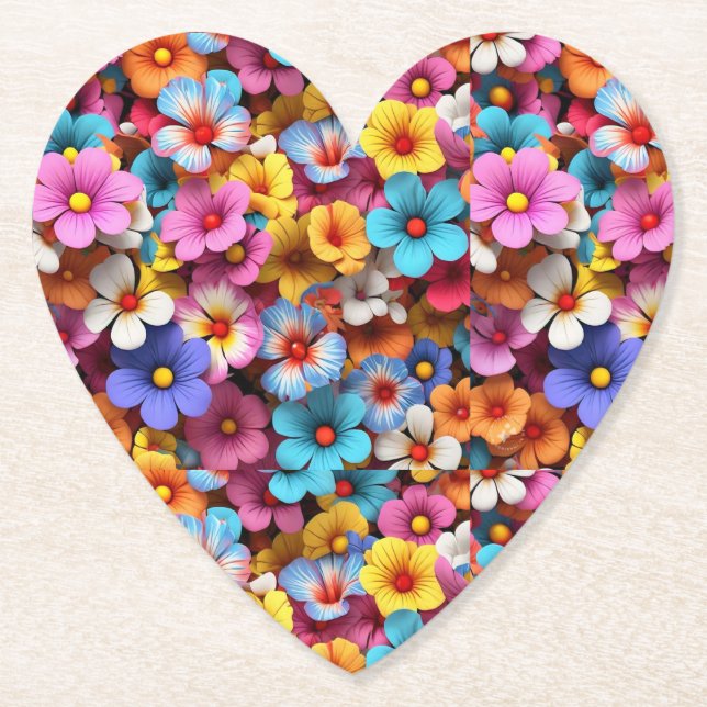 Colourful Pretty Flowers Pattern-20240 Paper Coaster (Front)
