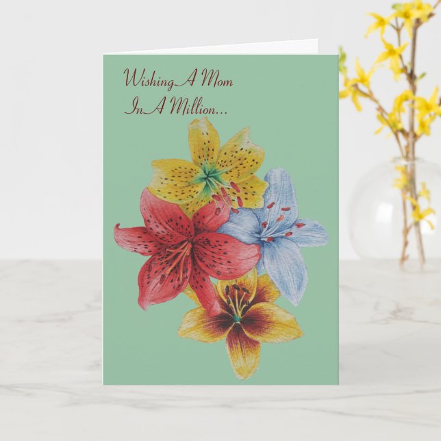 colourful pretty lily flowers with verse mom  card (Yellow Flower)