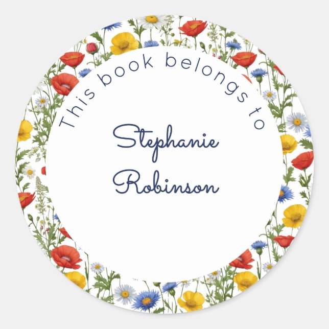 Colourful Pretty Wildflowers This Book Belongs To Classic Round Sticker (Front)