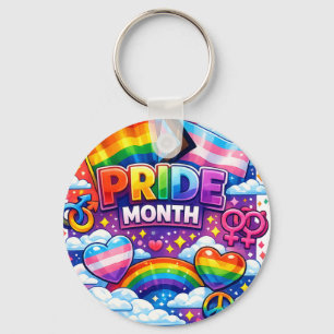 Colourful Pride Month Rainbow and Unicorn Art Keychain