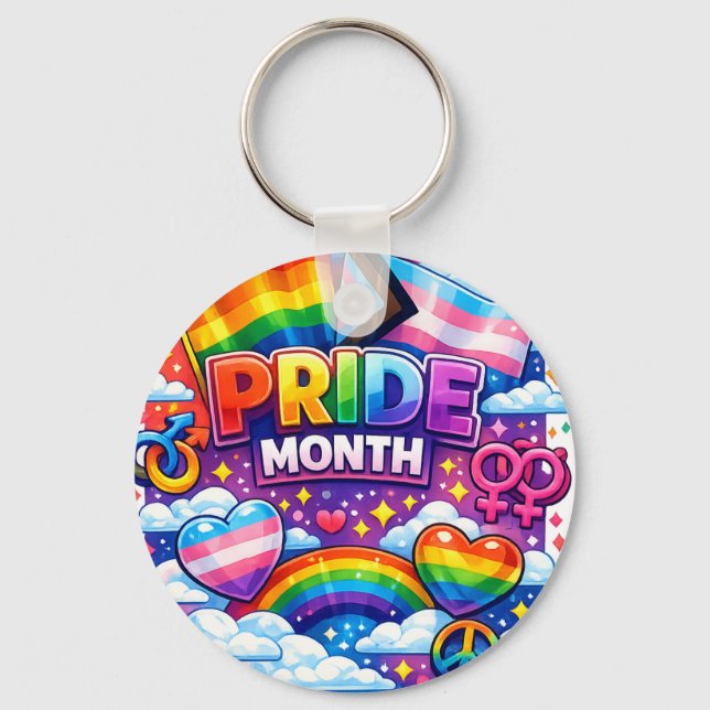 Colourful Pride Month Rainbow and Unicorn Art  Keychain (Front)