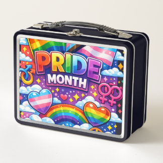 Colourful Pride Month Rainbow and Unicorn Art Metal Lunch Box