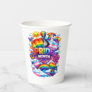 Colourful Pride Month Rainbow and Unicorn Art  Paper Cups