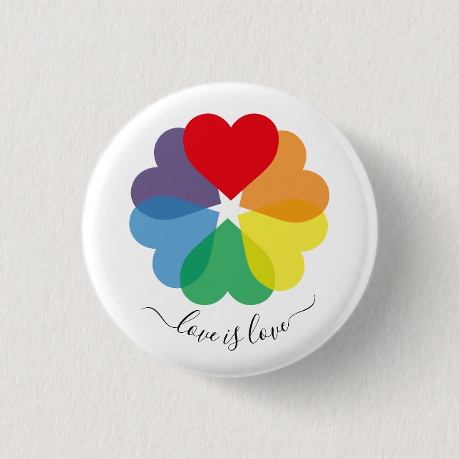 Colourful Pride Rainbow Hearts 1 Inch Round Button (Front)