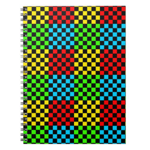 Colourful Primary Colours Chequerboard Spiral Notebook