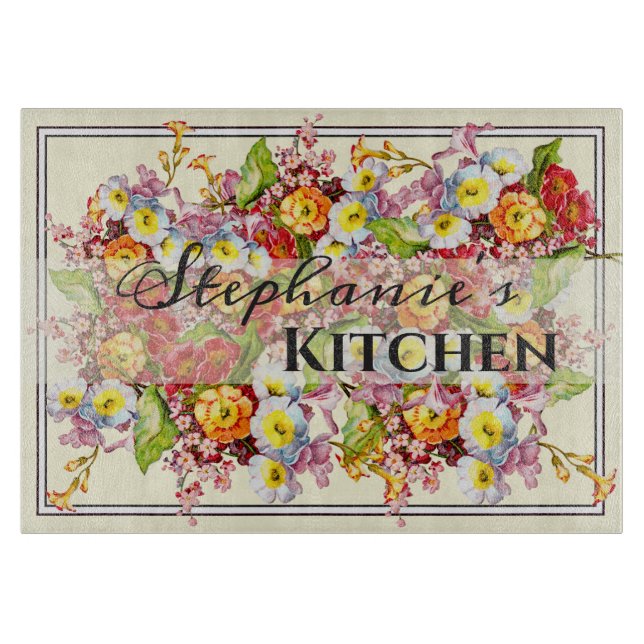 Colourful Primroses Cute Floral Spring Personalize Cutting Board (Front)