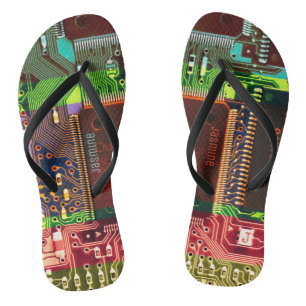 Colourful Printed Circuit Board Personalized Geeky Flip Flops
