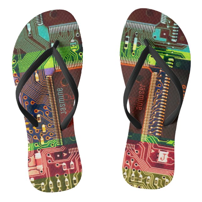 Colourful Printed Circuit Board Personalized Geeky Flip Flops (Footbed)