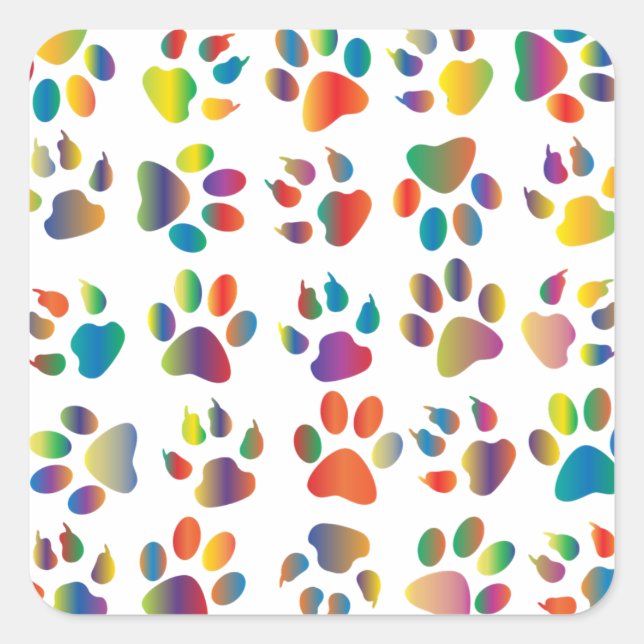 Colourful Prismatic Rainbow Paw Prints  Square Sticker (Front)