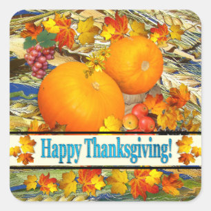 Colourful Produce & Fall leaves Happy Thanksgiving Square Sticker