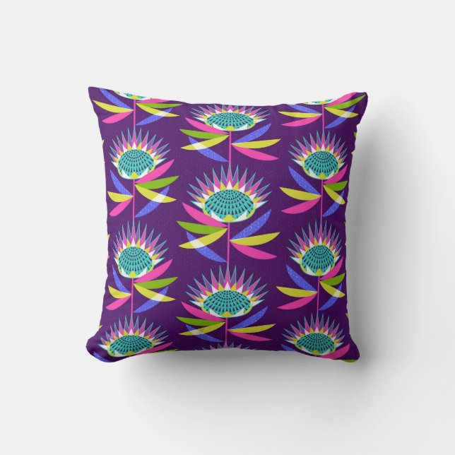 Colourful Protea Throw Pillow (Front)