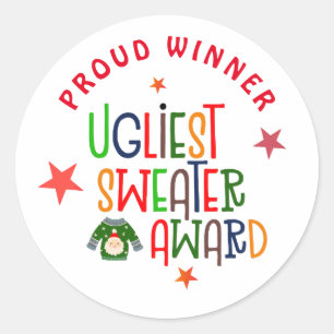 Colourful Proud Winner Ugliest Sweater Party Award Classic Round Sticker