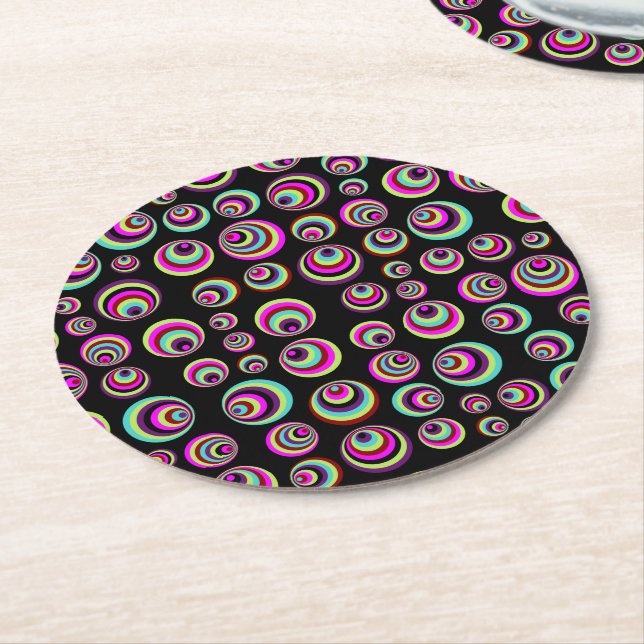 Colourful Psych Spots + your background & idea Round Paper Coaster (Angled)