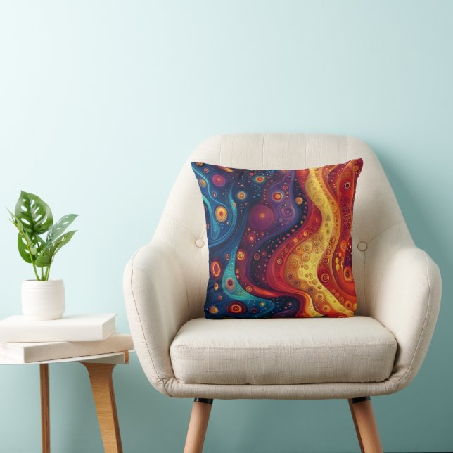 Colourful Psychedelic Abstract Art Throw Pillow (Chair)