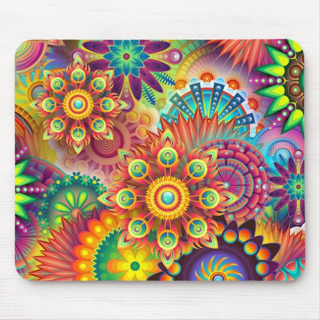 Colourful psychedelic Abstract floral pattern Mouse Pad (Front)