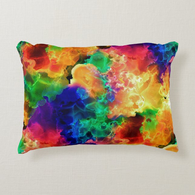 Colourful Psychedelic Abstract Rainbow Accent Pillow (Front)