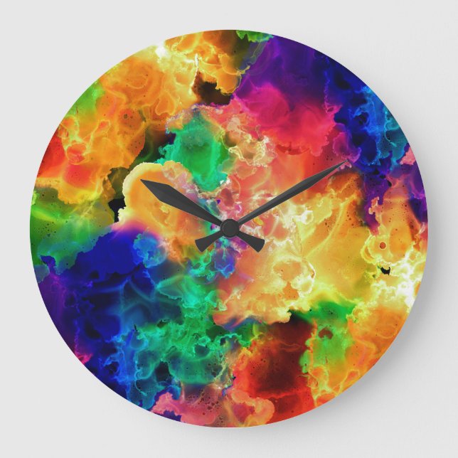 Colourful Psychedelic Abstract Rainbow Large Clock (Front)