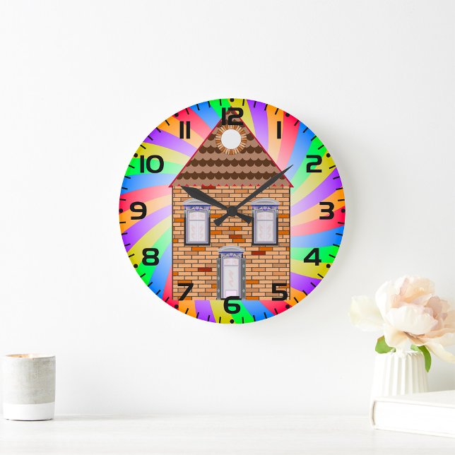Colourful Psychedelic Brick House Rainbow Design Large Clock (Creator Uploaded)