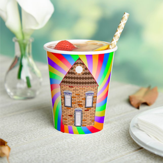 Colourful Psychedelic Brick House Rainbow Design Paper Cups (Creator Uploaded)