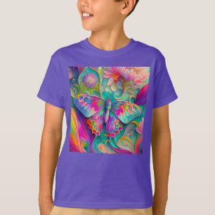 Colourful Psychedelic Butterfly and Flowers T-Shirt