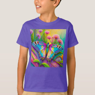 Colourful Psychedelic Butterfly and Wildflowers T-Shirt