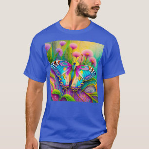 Colourful Psychedelic Butterfly and Wildflowers T-Shirt