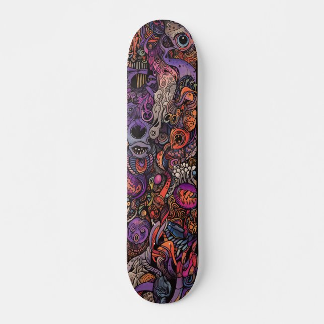 Colourful psychedelic creatures skateboard (Front)