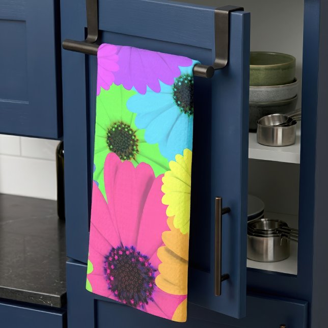 Colourful Psychedelic Daisy Floral Pattern Kitchen Towel (Colorful Psychedelic Daisy Floral Pattern. Kitchen Towel)