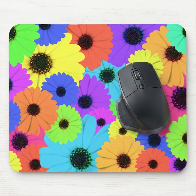 Colourful Psychedelic Daisy Floral Pattern Mouse Pad (Colorful Psychedelic Daisy Floral Pattern. Mouse Pad)