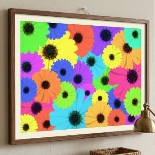 Colourful Psychedelic Daisy Floral Pattern Photo Print